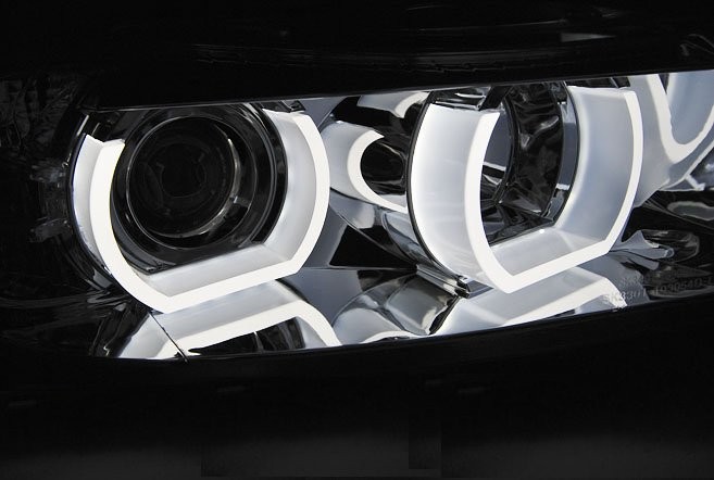 Koplampen BMW E90/E91 05-08 Angel Eyes U-Type 3D zwart