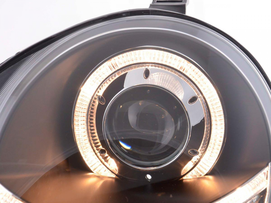 Koplampen VW Polo 9N 01-05 Angel Eyes zwart incl motor