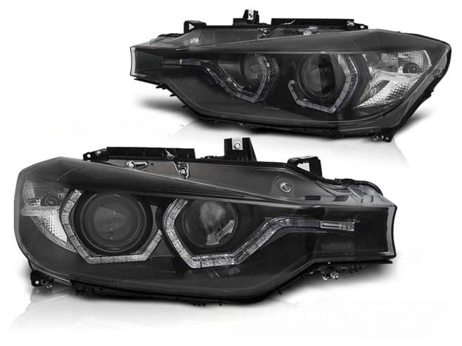 Koplampen BMW 3-Serie F30/F31 Angel Eyes Yellow LED DRL Zwart