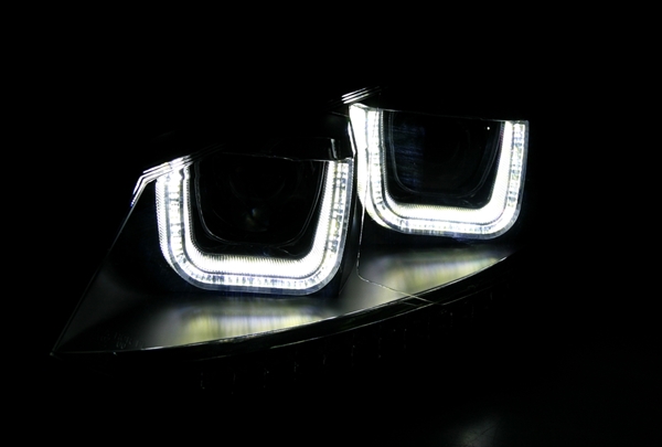 Koplampen VW Polo 6R / 6C 09- DRL Dynamic Zwart Facelift GTI look