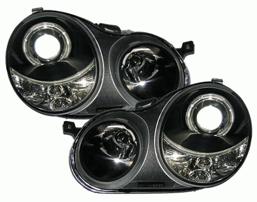 Koplampen VW Polo 9N 01-05 Angel Eyes zwart incl motor