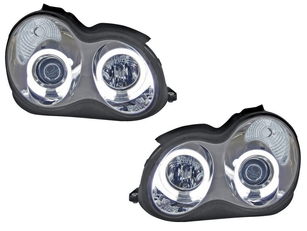 Koplampen Mercedes W203 angel eyes zwart 00-04